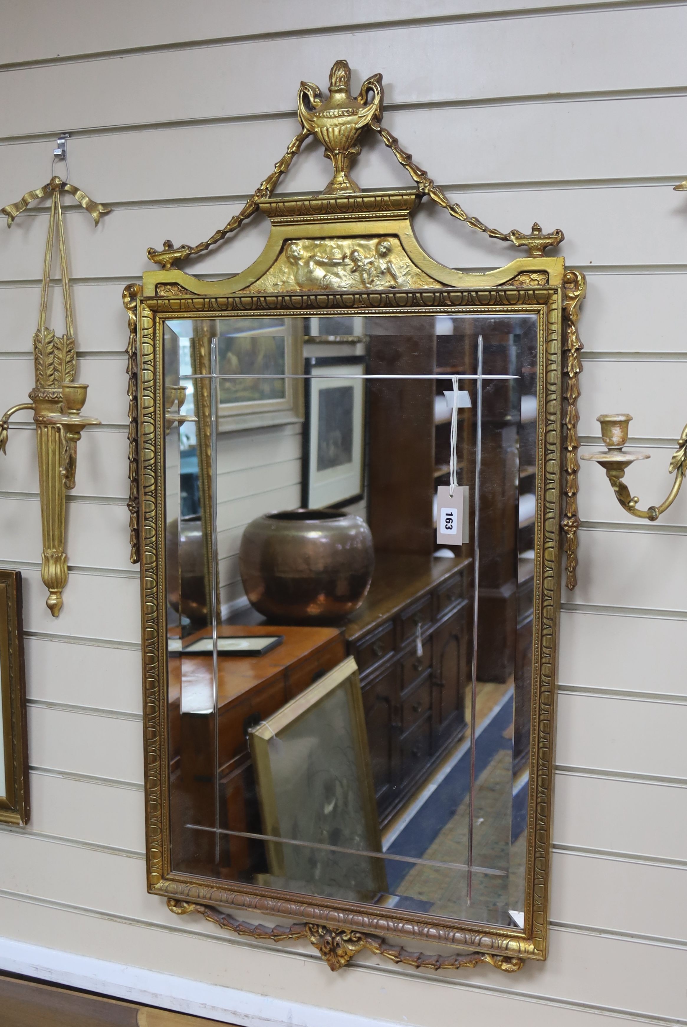 An Adam design rectangular gilt framed wall mirror, width 60cm, height 115cm